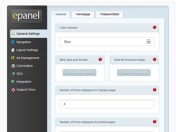 Elegant themes control panel